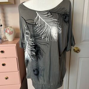 Venus Gray cold shoulder Top with Feather Design